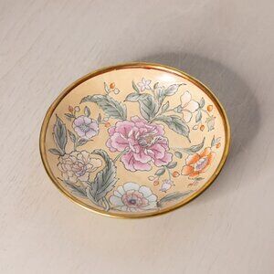 Medium Cream Floral Plate with Gold Tone Accent